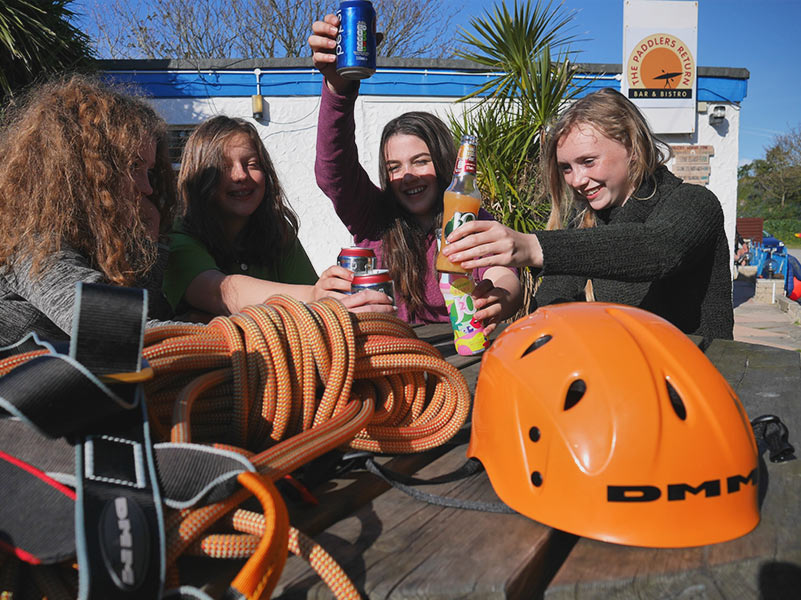 4 girls enjoy refreshments a The Paddlers Retun Bar