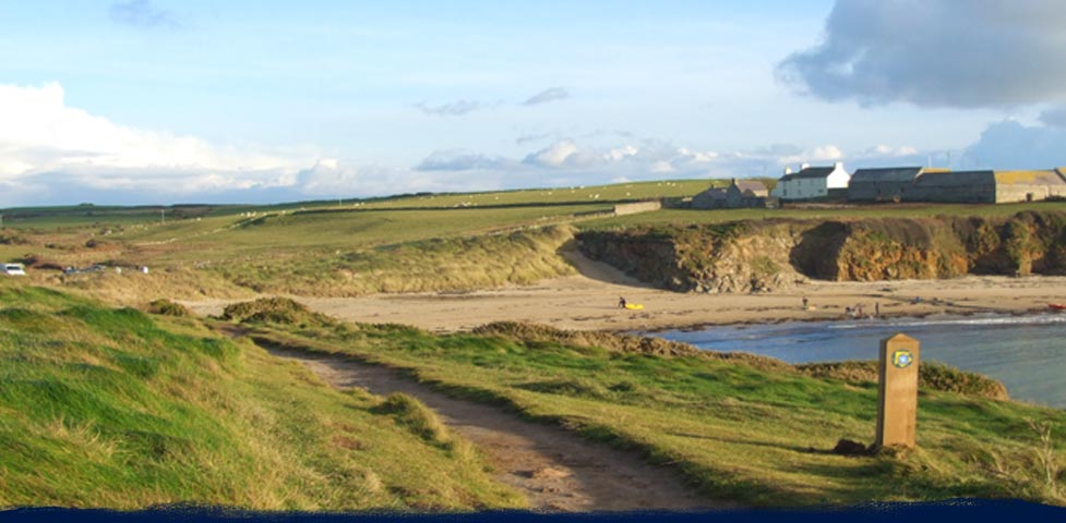 View from coastal path of the shoreline at porthdafarch beach
